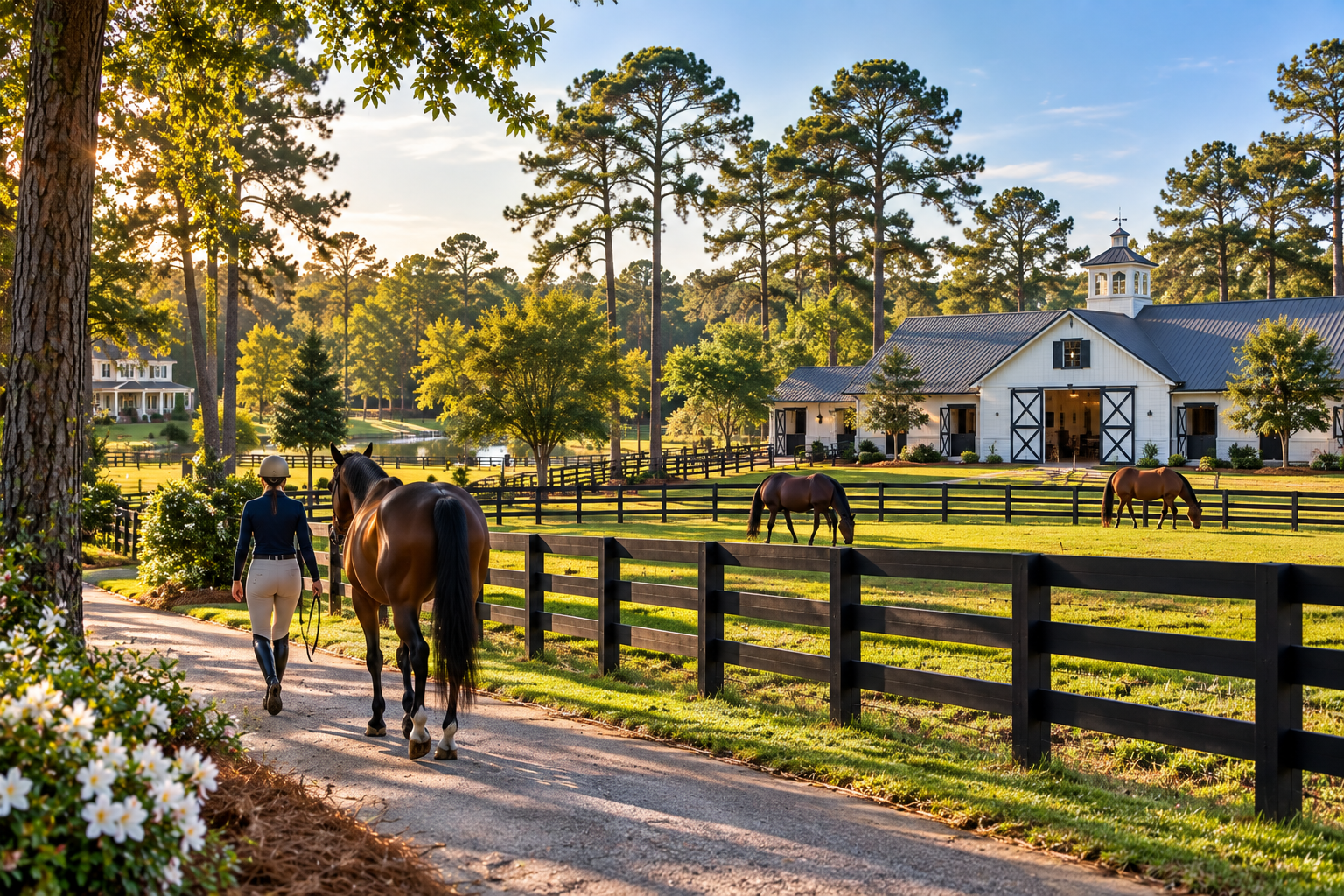 Aiken horse property with pasture, fencing, barn and horse