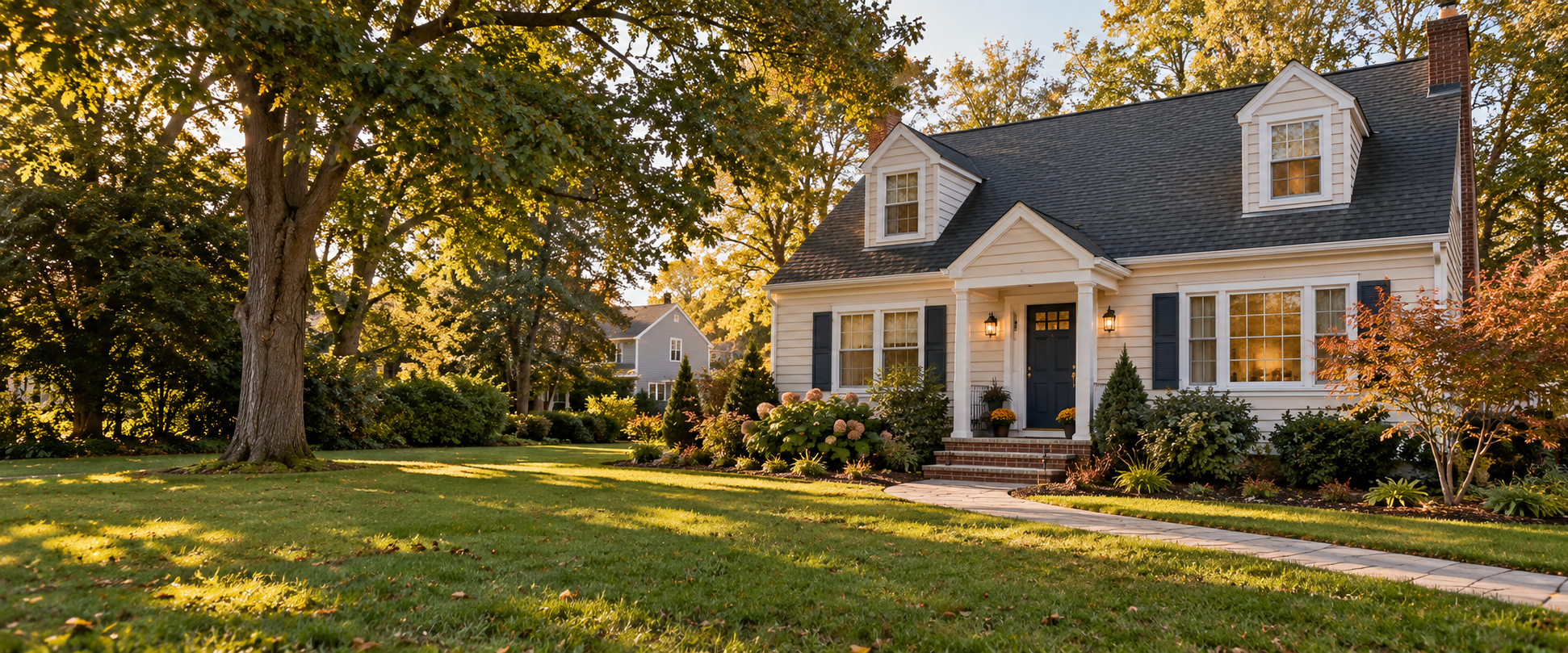 New Jersey probate guide hero image showing a suburban home at sunset and an estate documents folder