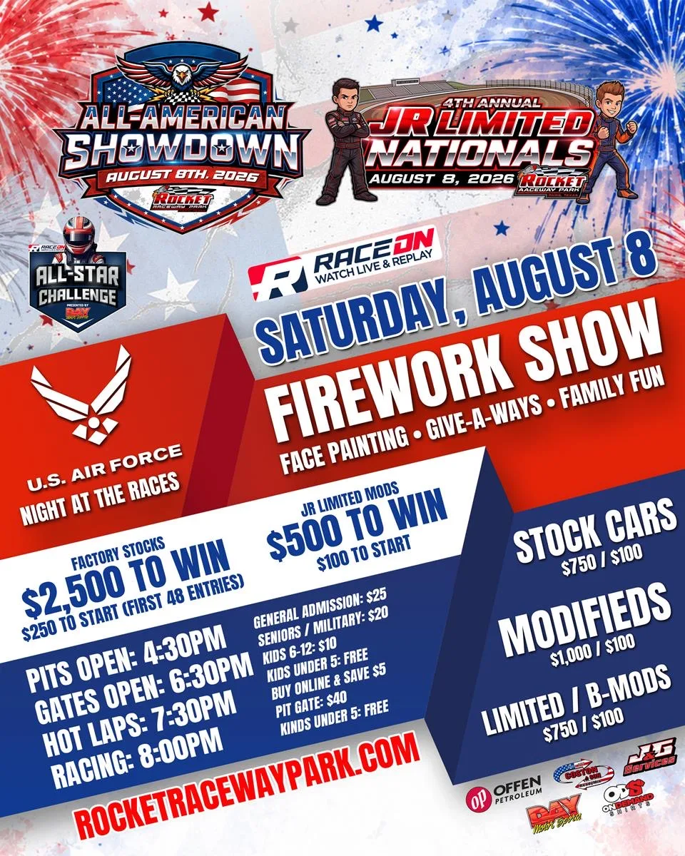 4th Annual Jr Limited Nationals event flyer at Rocket Raceway Park