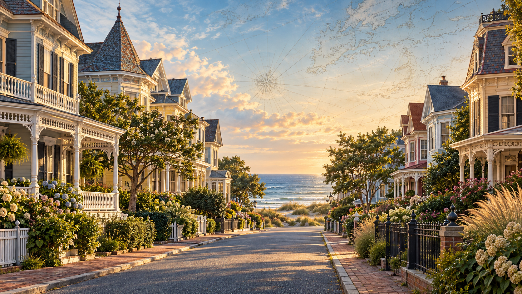 Historic Victorian buildings in Cape May, New Jersey.