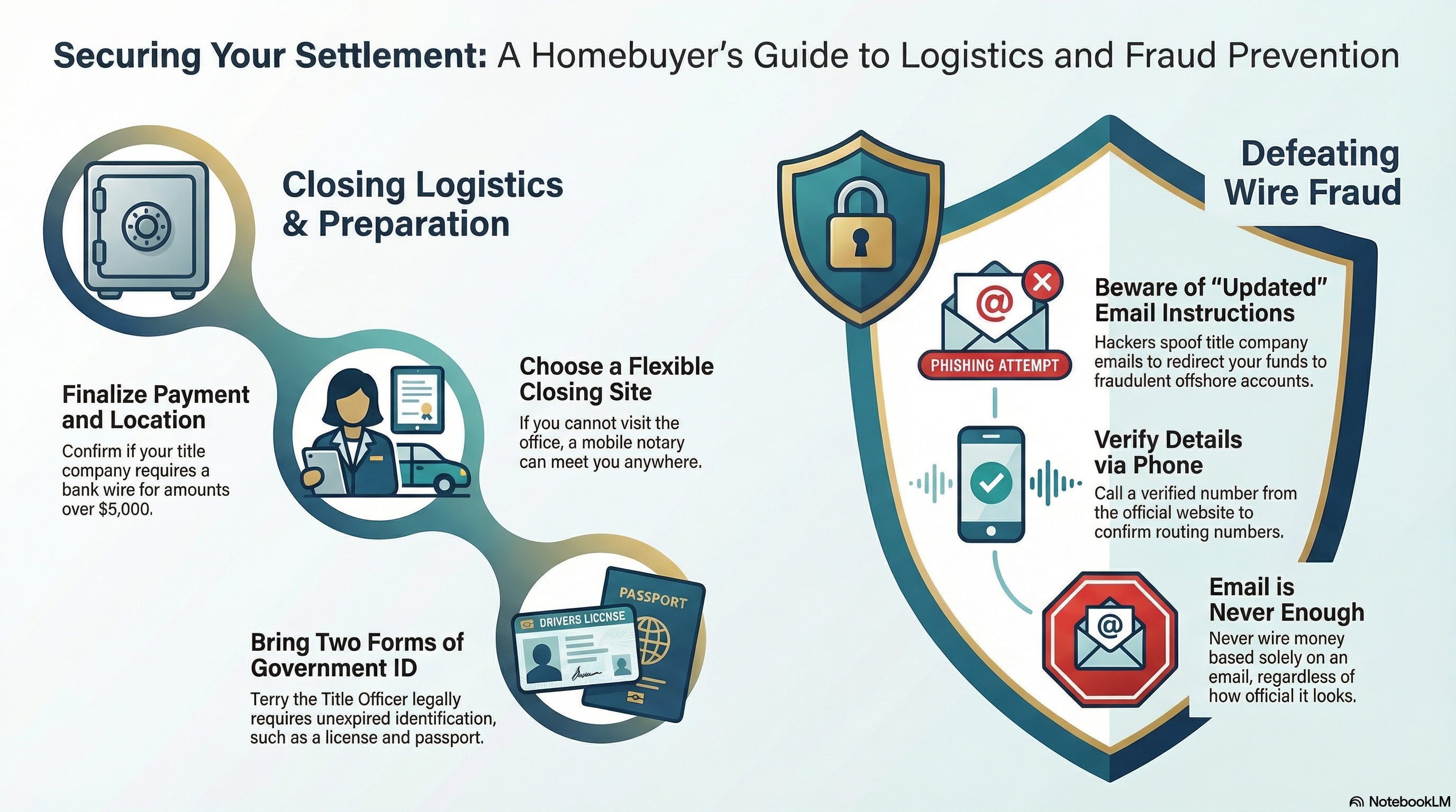 Settlement and wire fraud prevention: how to safely handle closing wire instructions and verify them by phone.