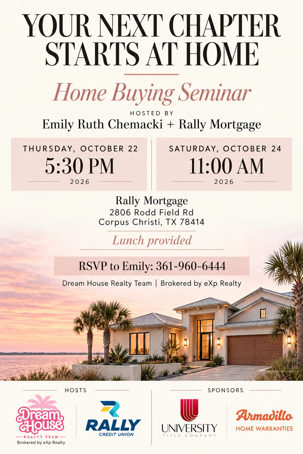 Home Buying Seminar flyer hosted by Emily Ruth Chemacki and Rally Mortgage