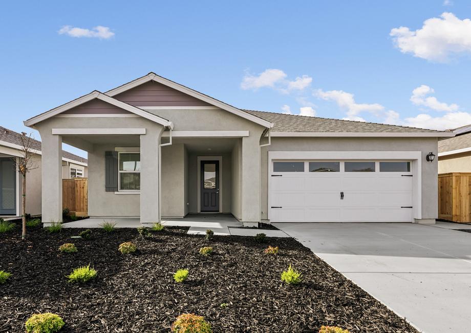 The Alpine floor plan at Summit at Liberty in Rio Vista, California: a single-story 2-bedroom stucco home with a covered porch, from the builder's official marketing kit dated September 24, 2026