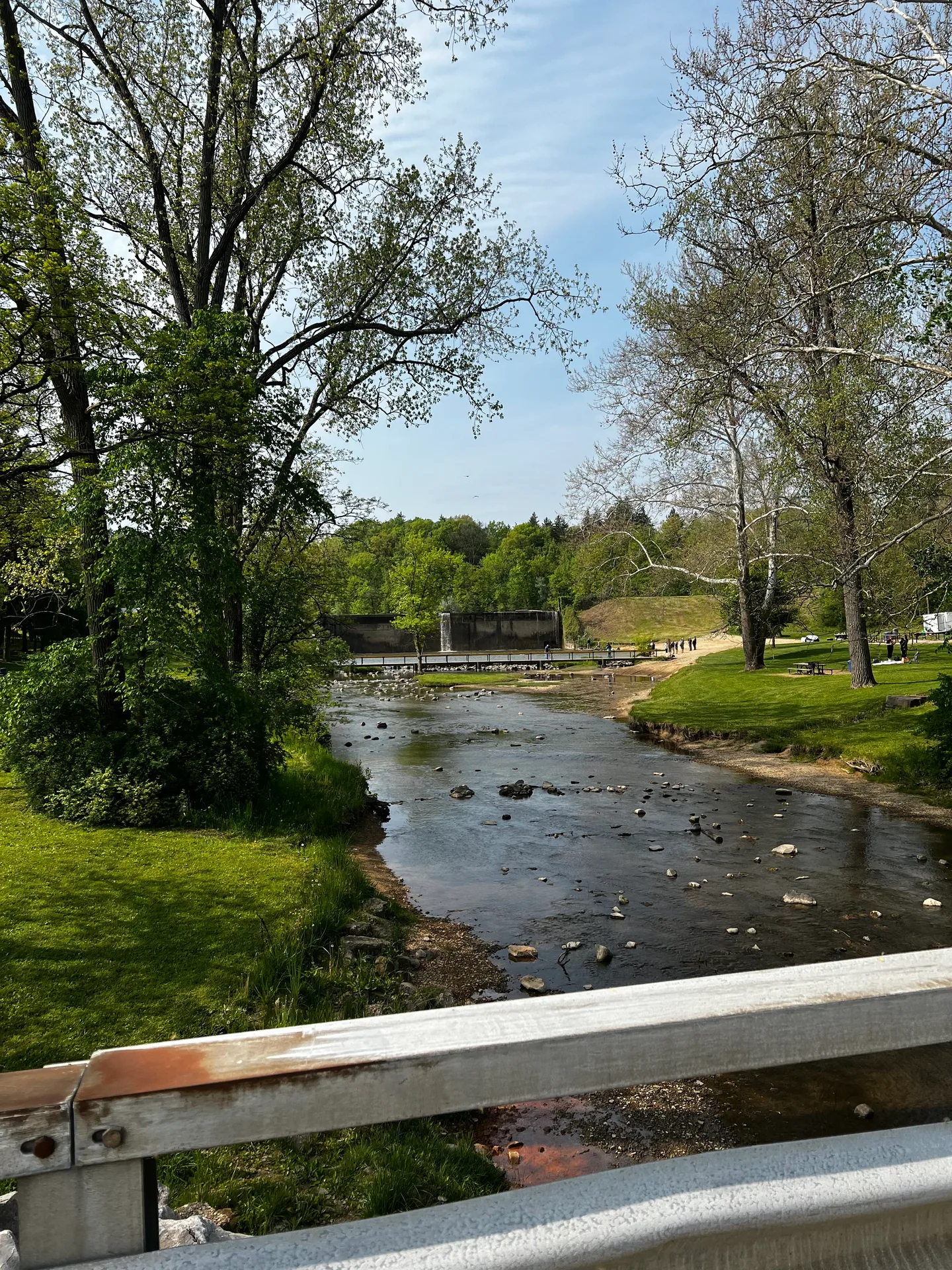 Boat launch area at Hinckley Lake surrounded by trees