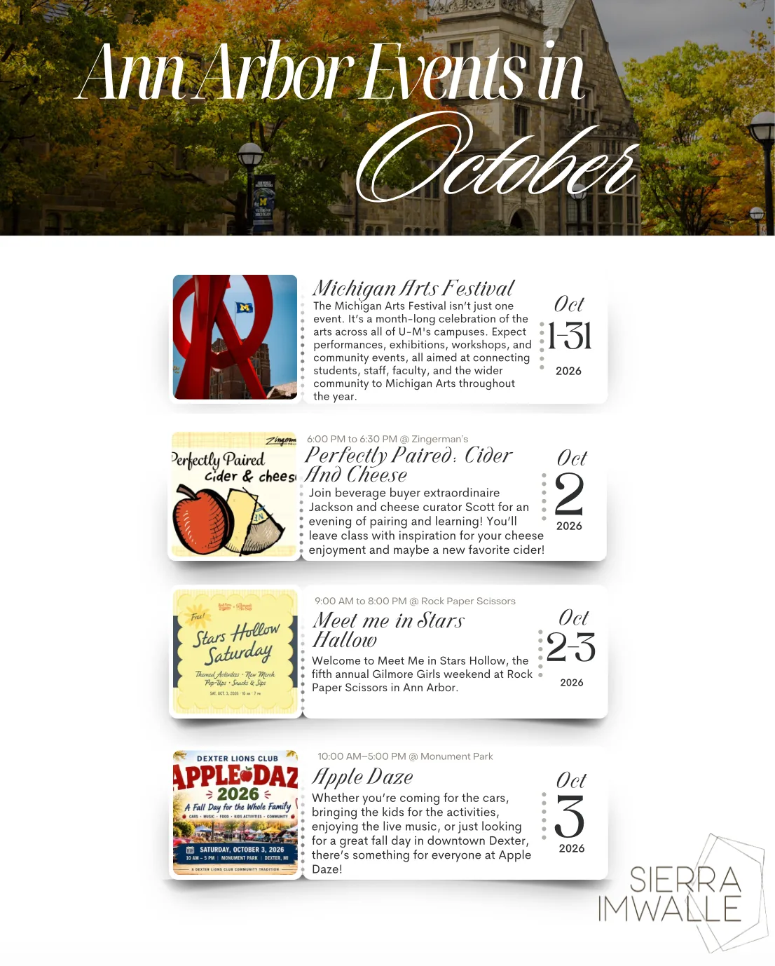 October in Ann Arbor month-long event guide slide graphic from The Ann Arbor Edit with Sierra Imwalle