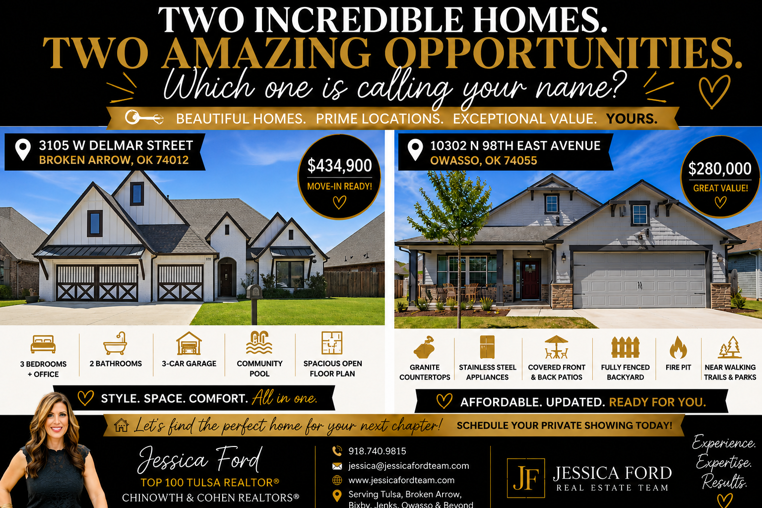Two beautiful homes for sale in Broken Arrow and Owasso, Oklahoma, featured listings from Jessica Ford