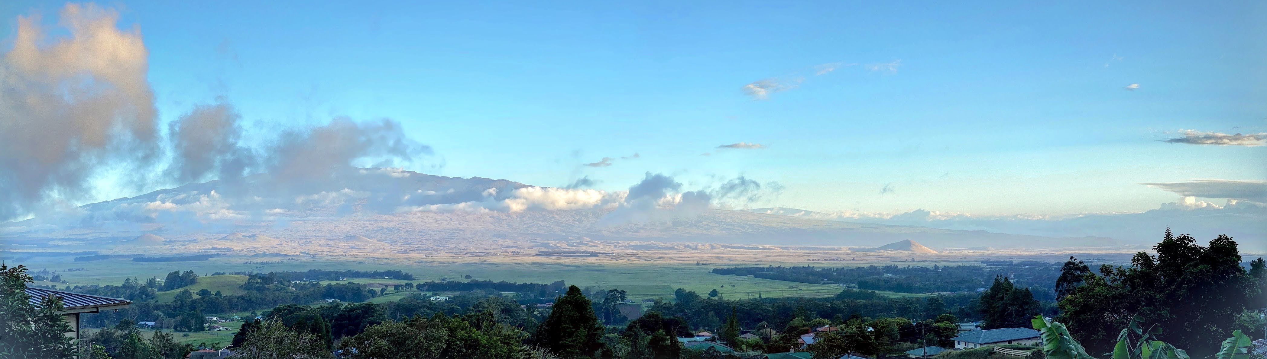 Panorama of the Waimea plateau from Kohala Mountain, looking south toward Mauna Kea