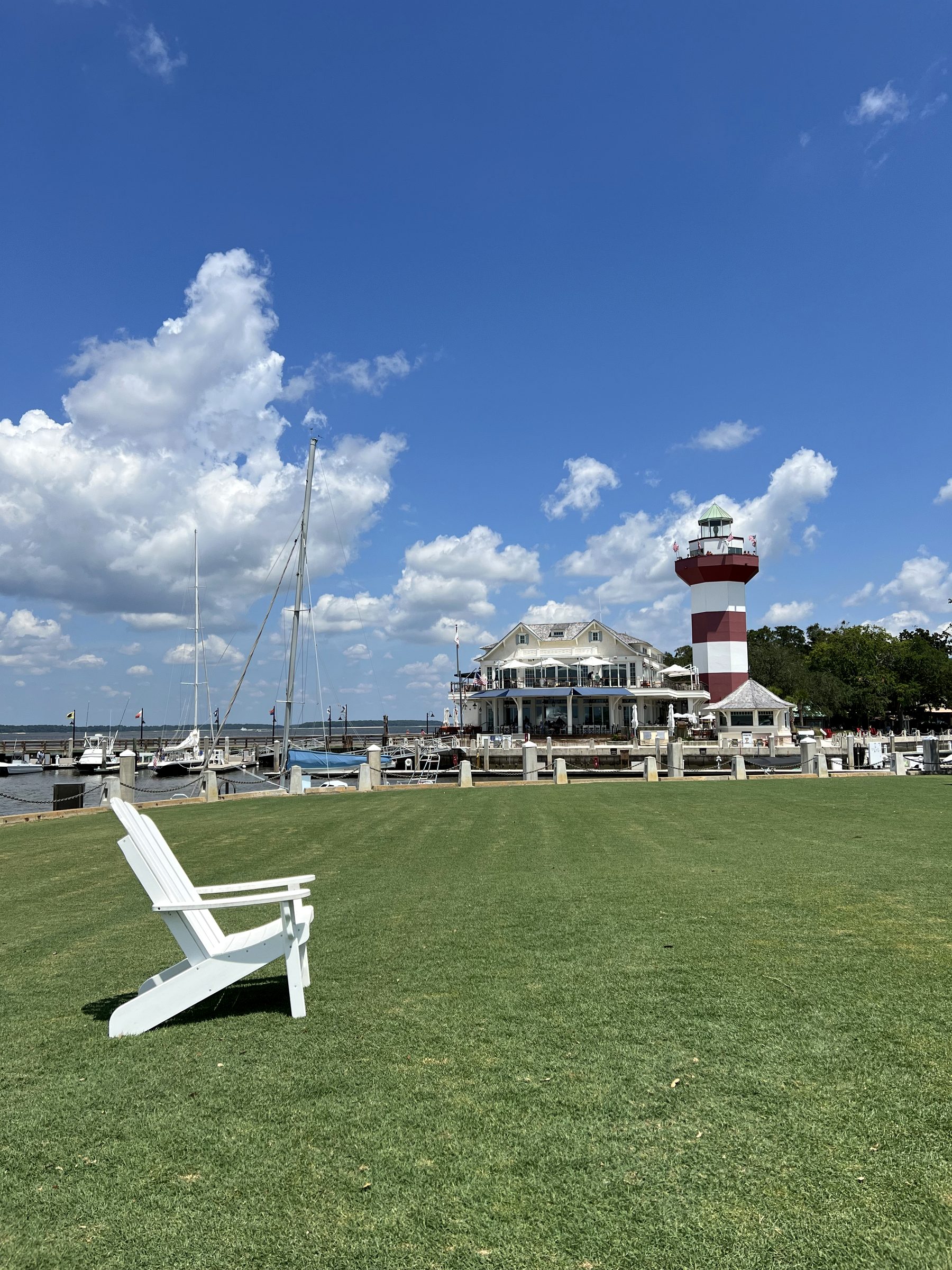 Lawn and marina at Harbour Town in Sea Pines, Hilton Head Island