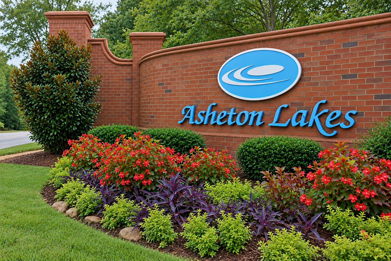 Asheton Lakes neighborhood entrance sign in Auburn, Alabama