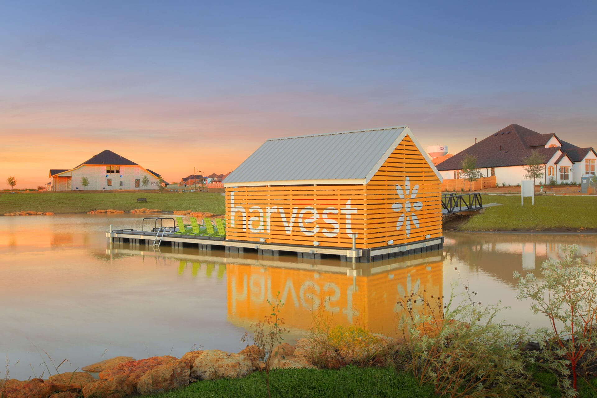 Harvest community master-planned neighborhood in Argyle, Texas showing homes, trails, and farm-inspired amenities