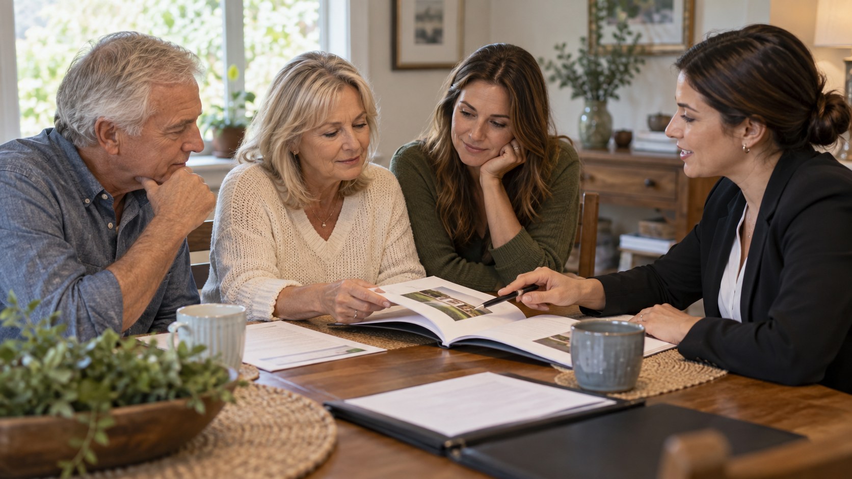 Grandchildren visiting a 55+ community, spending time with their grandparents in an active-adult neighborhood in Northern California