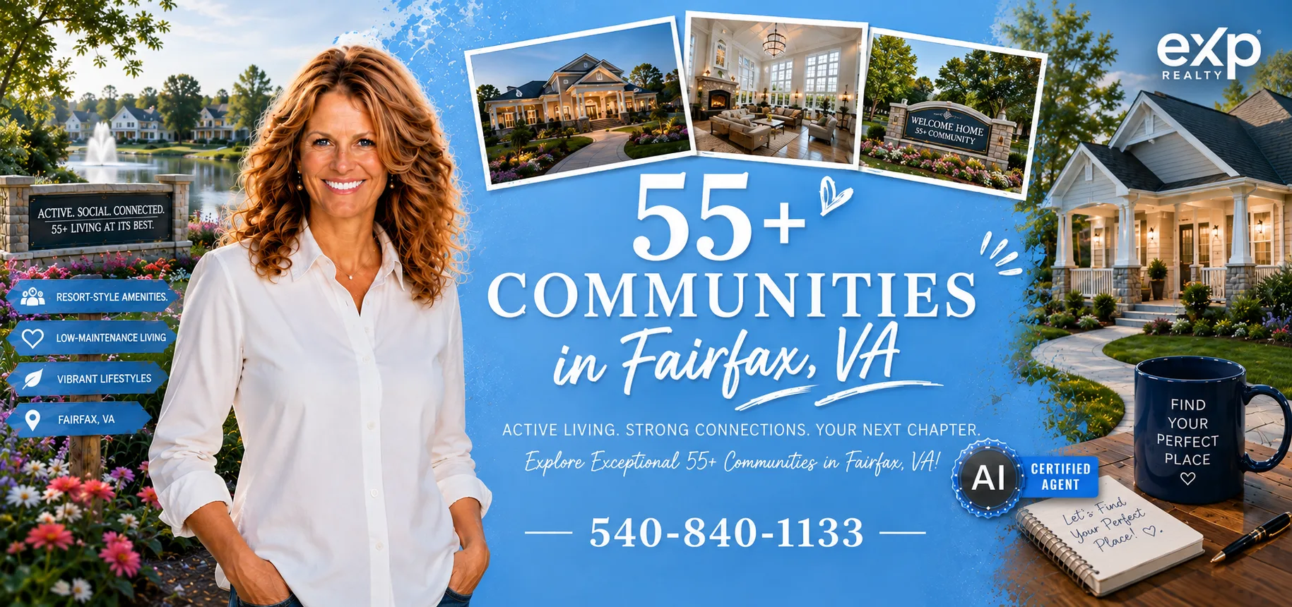 55+ active adult community in Fairfax, Virginia with modern homes and landscaped grounds