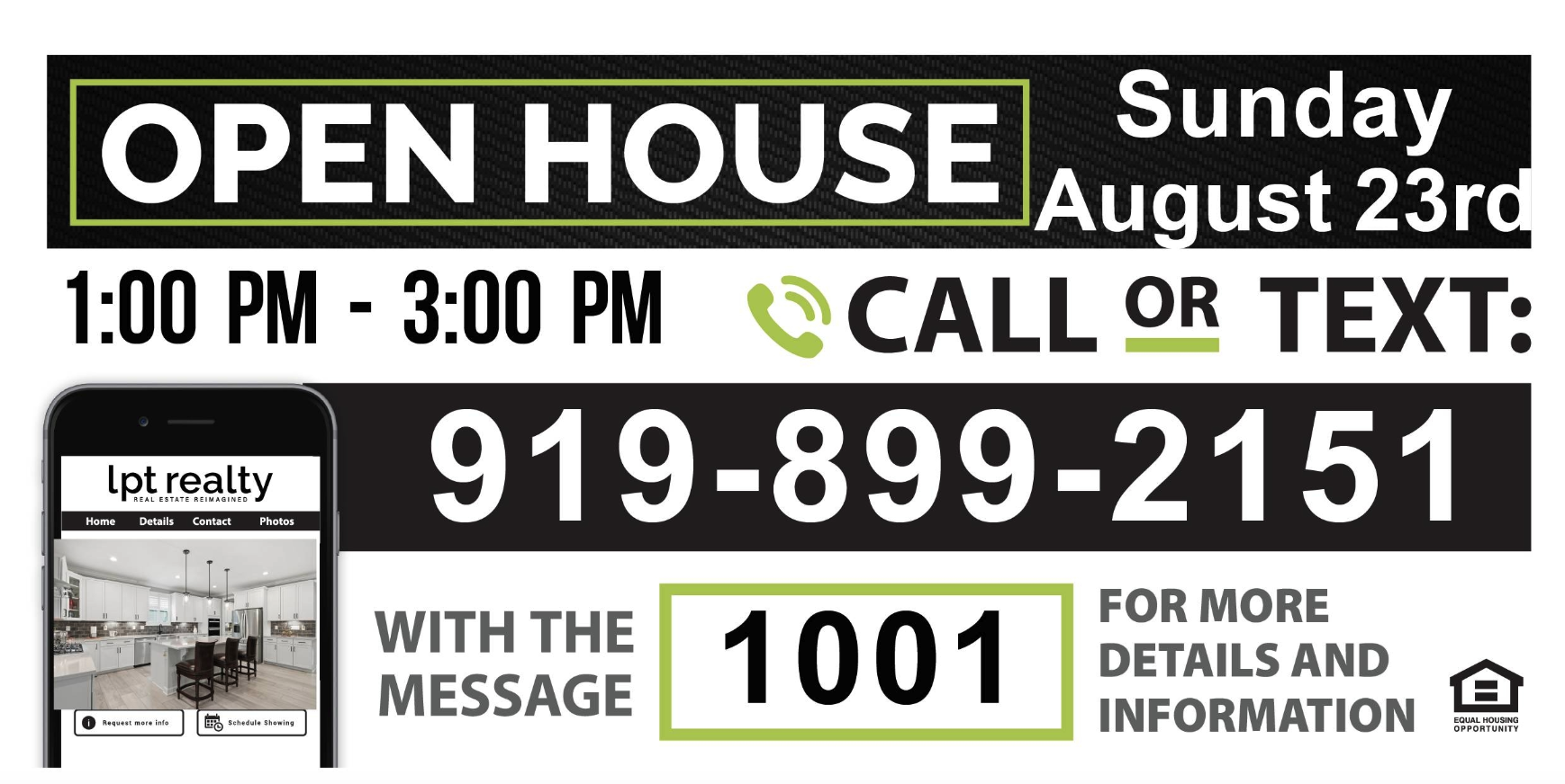 Open house sign text panel for the 297 Bonaventure Dr listing