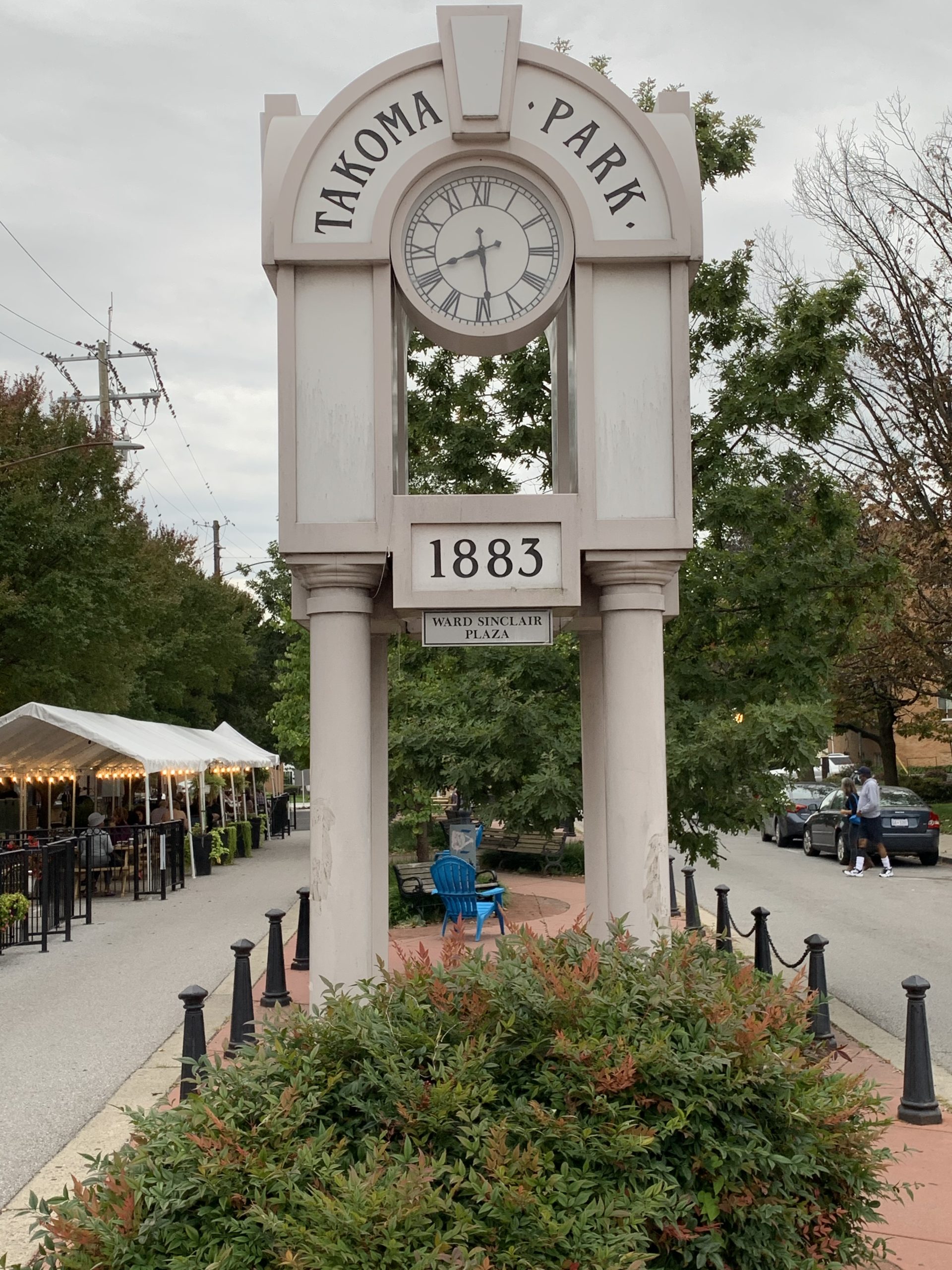 Takoma Park clock tower at Ward Sinclaire Plaza