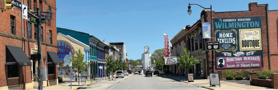 A street scene in downtown Wilmington, Ohio