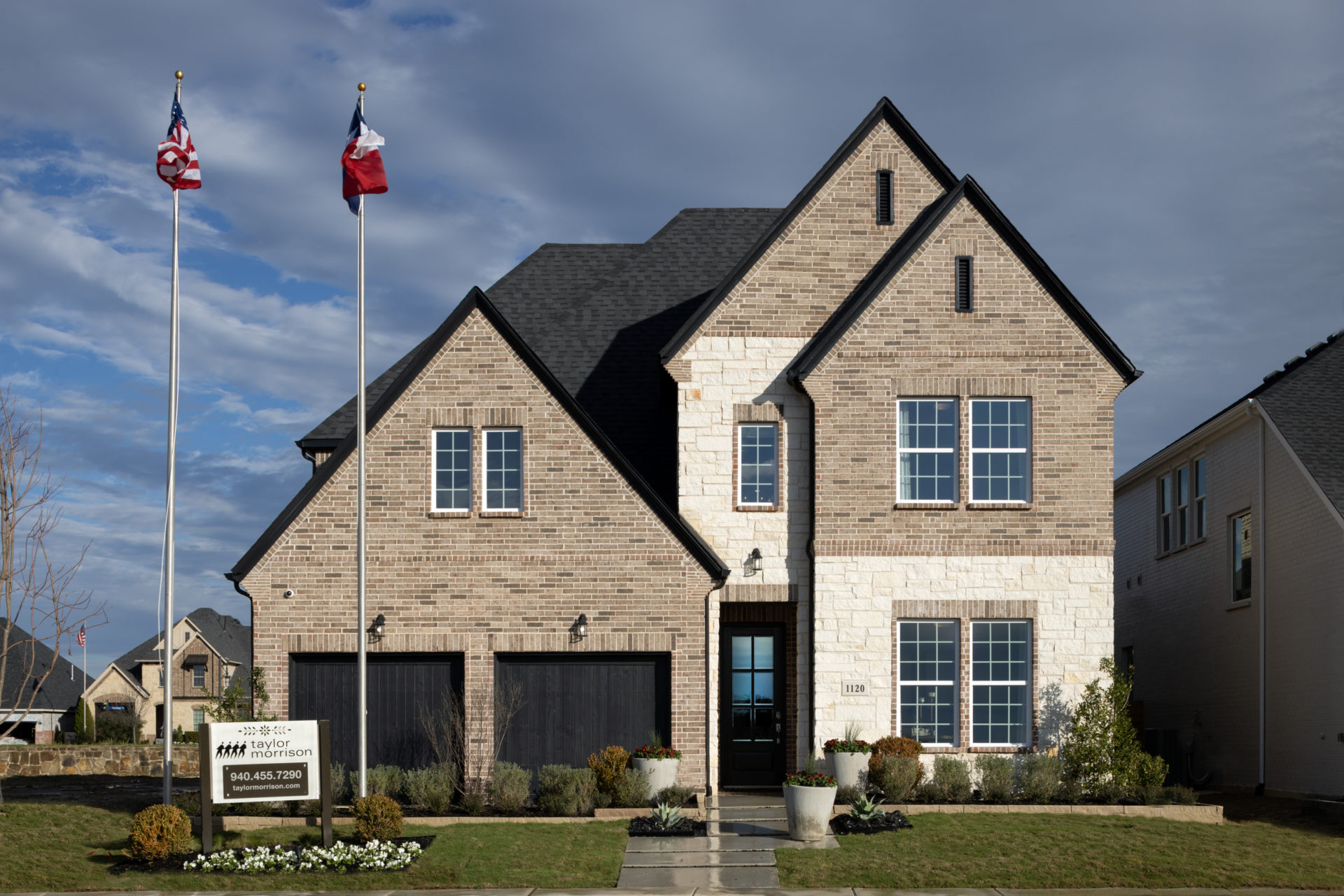 Taylor Morrison model home exterior at Harvest in Argyle, Texas