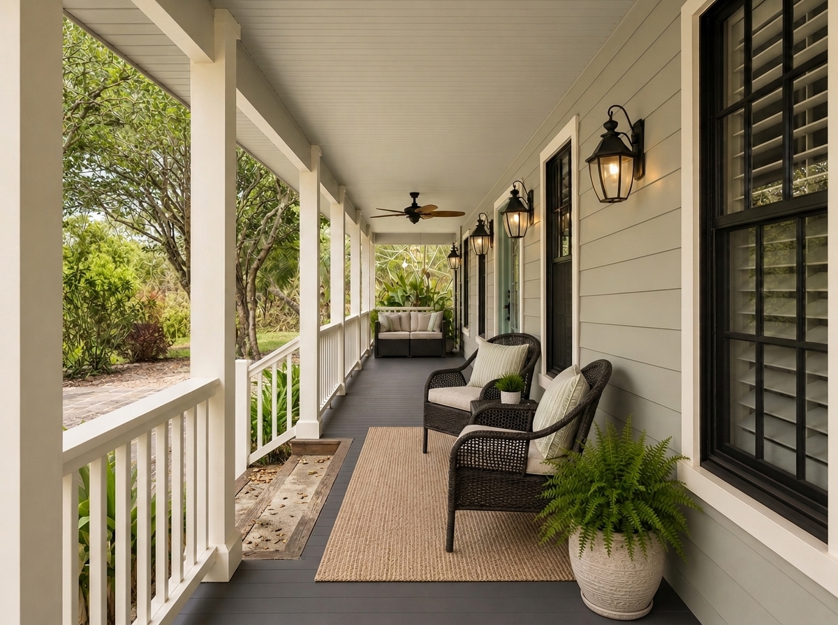 AI-reimagined modern front porch at 665 Moon Ranch Road Sebring FL