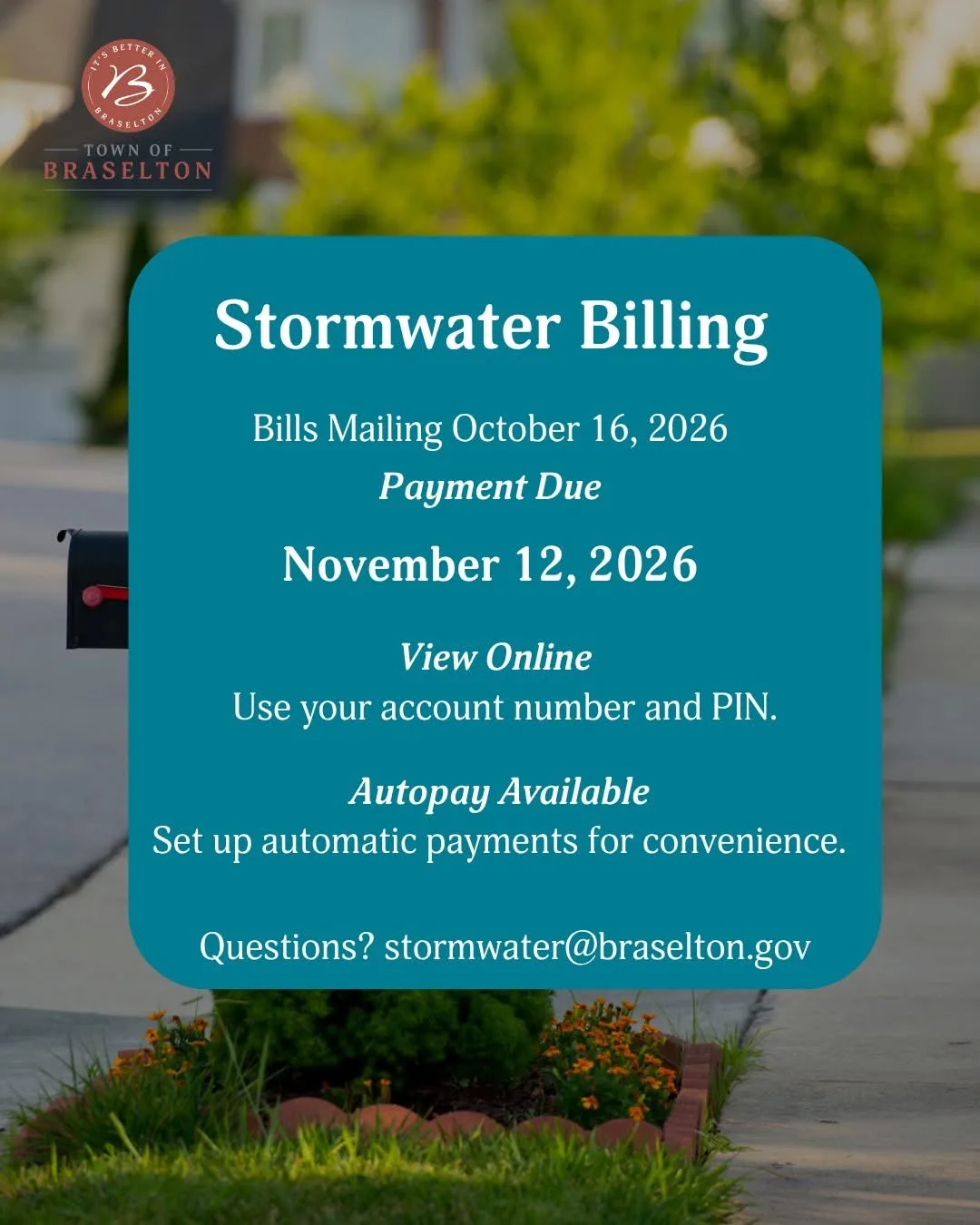 Town of Braselton stormwater billing notice flyer