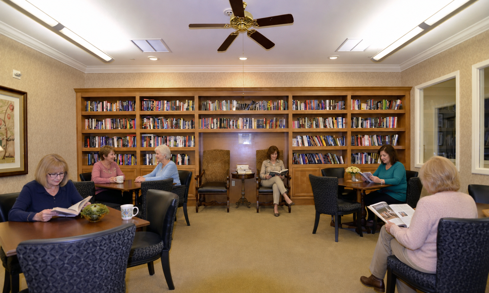 Residents gathered in the library and book club room at Four Seasons Murrieta
