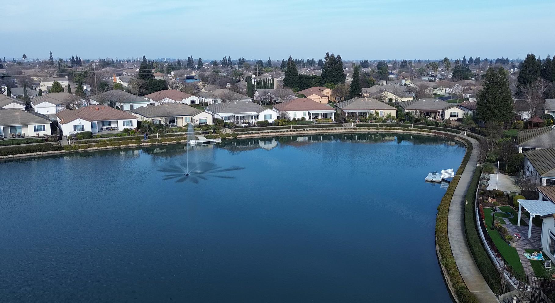 Lakefront homes along Lake Heron at Heritage Lakeside in Elk Grove, California