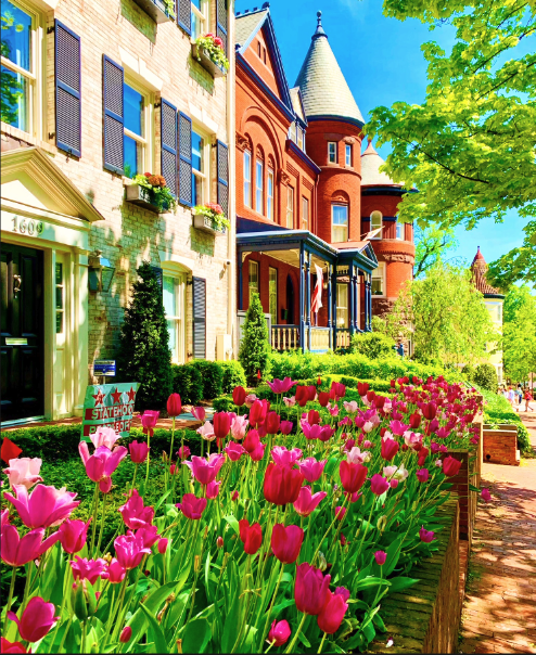 Iconic Georgetown waterfront and row houses in Washington DC