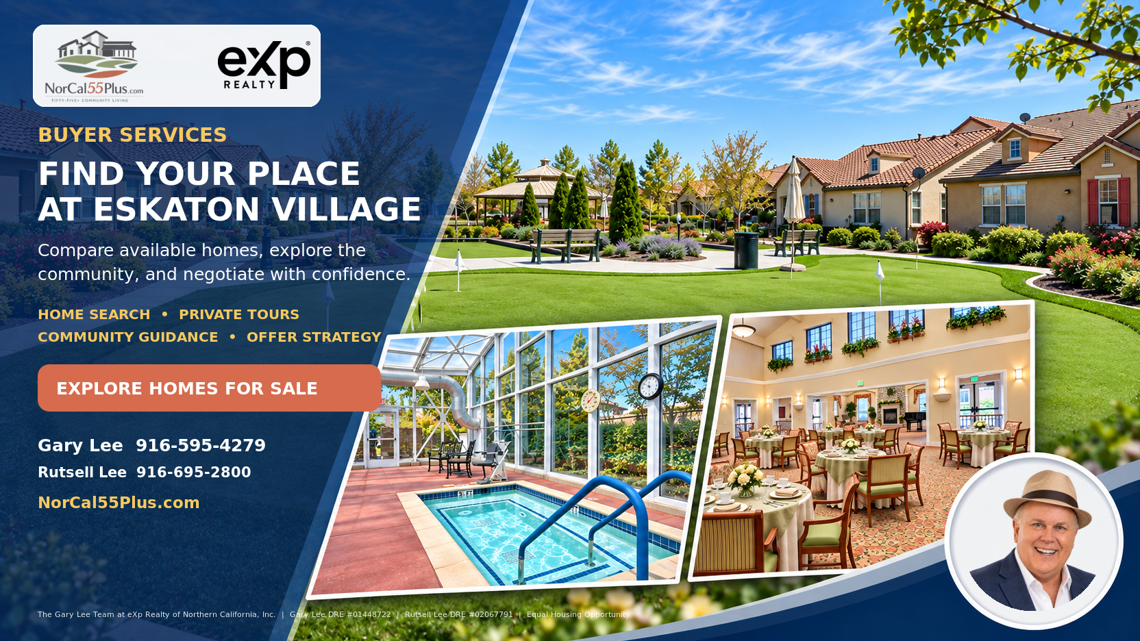 Eskaton Village Roseville homes buyer call-to-action graphic by Gary Lee: start your home search in The Village