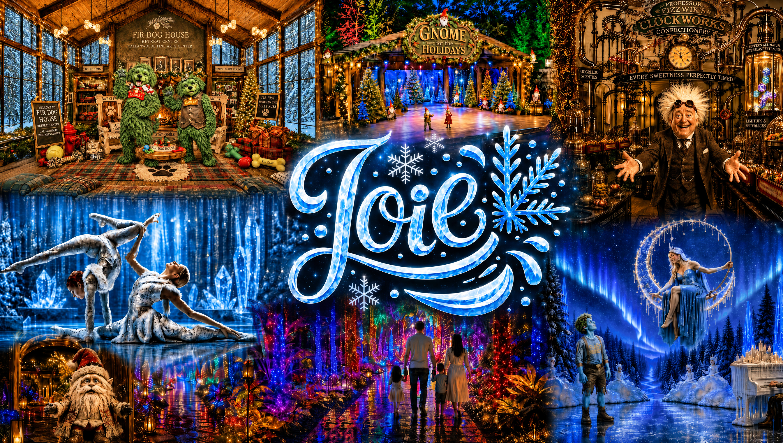 A montage of scenes from the JOIE 2026 holiday experience at Callanwolde