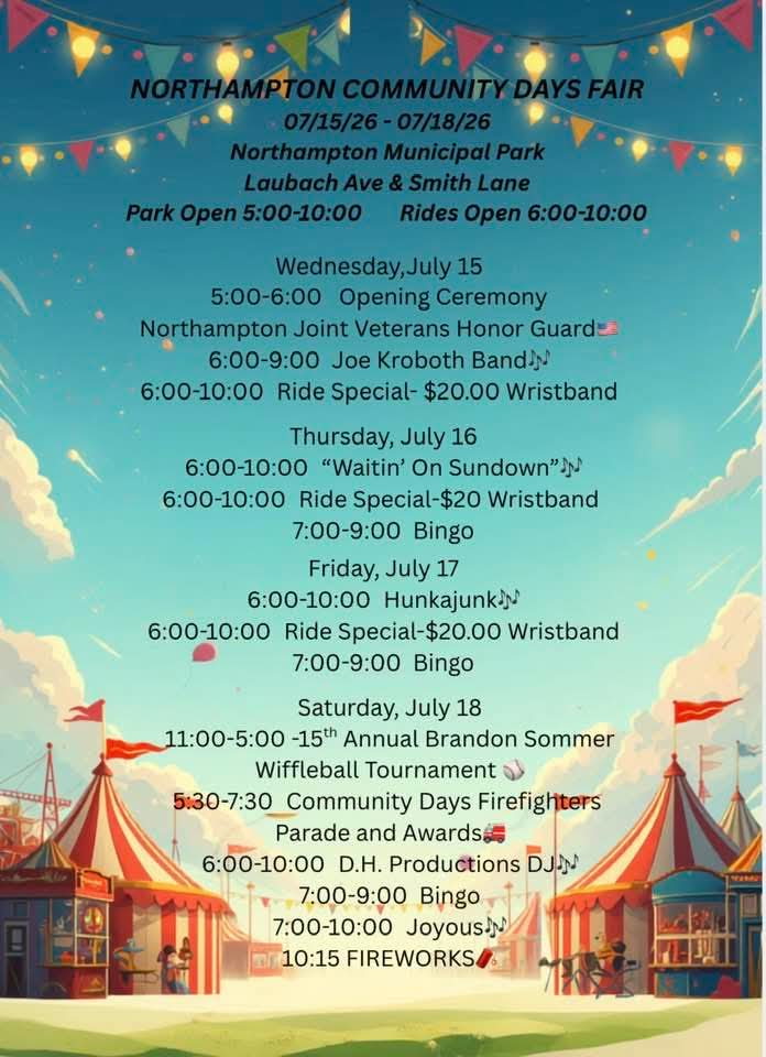 Northampton Community Days Fair rides and attractions at Northampton Municipal Park