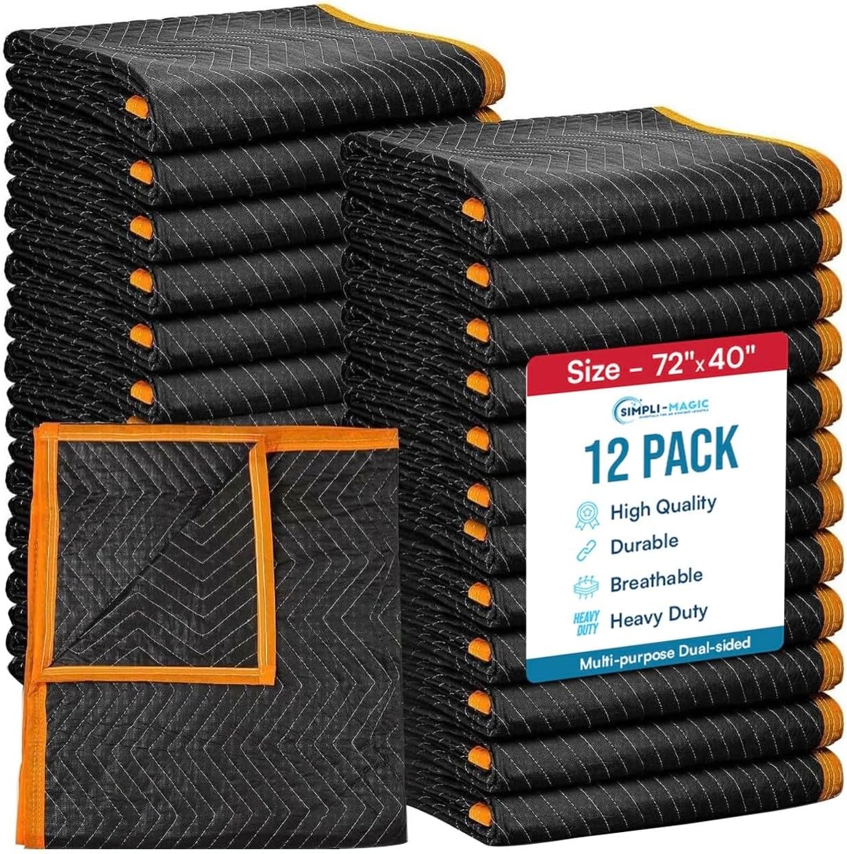 Simpli-Magic Heavy Duty Padded Moving Blankets 72" x 40" - 12 Pack