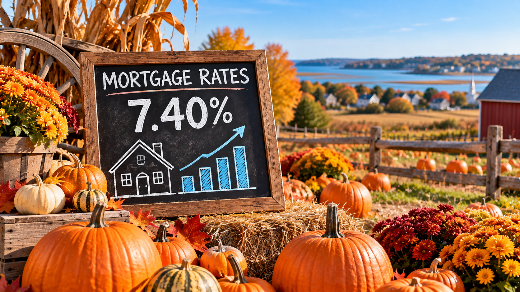 An autumn pumpkin patch graphic for the Mortgage Rates Hit 7.40% Local Insights post