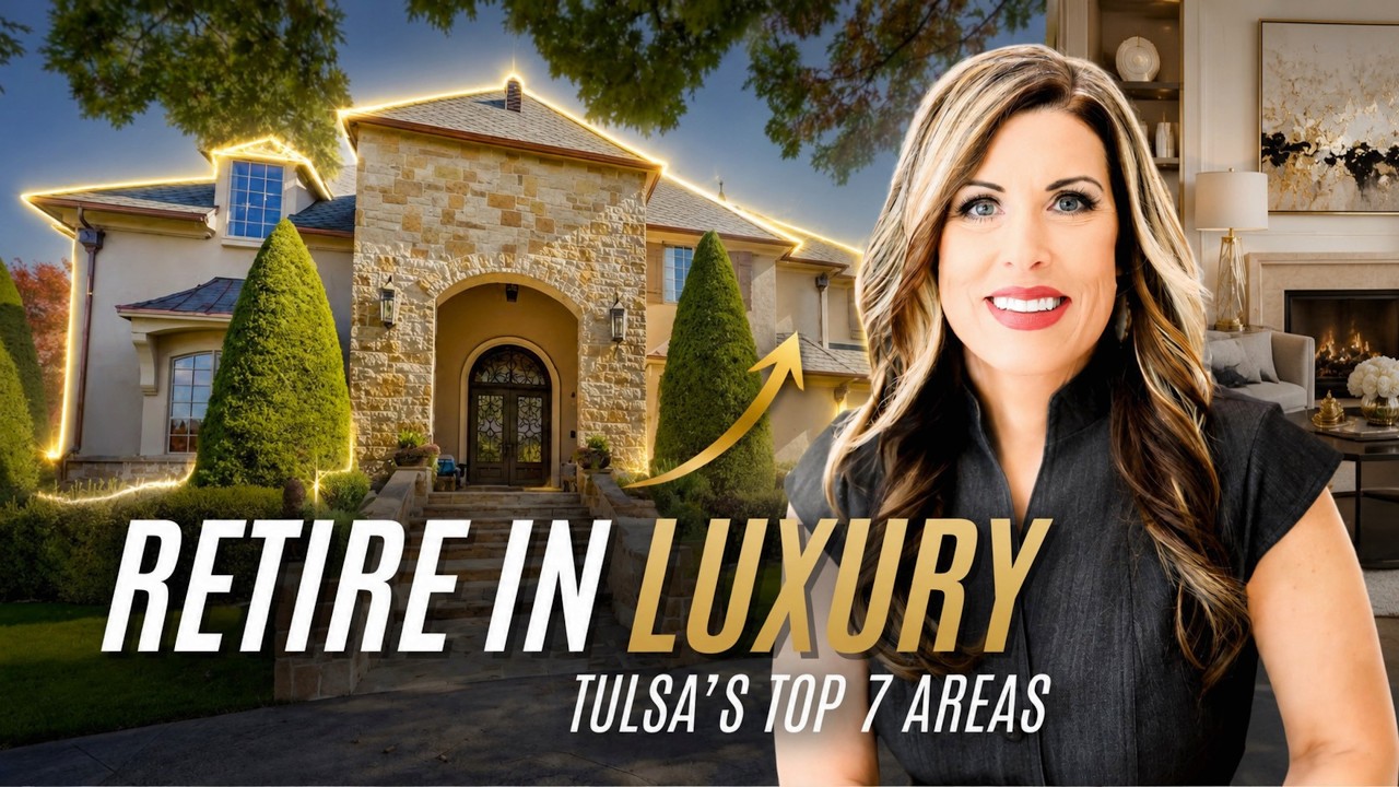 A luxury home in Tulsa with manicured landscaping and architectural elegance, representing the finest retirement neighborhoods in the Tulsa Metro