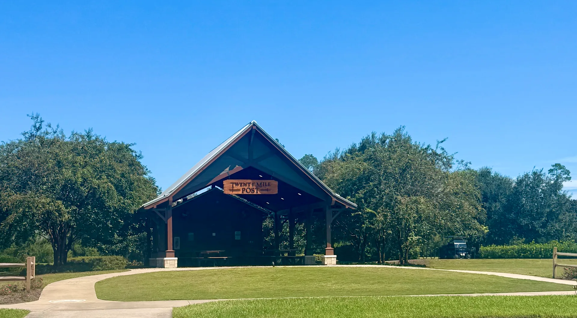 Mollie's real photo of 20 Mile Park in The Village, Twenty Mile, Nocatee, showing the pavilion, playground, open field space, and dog park