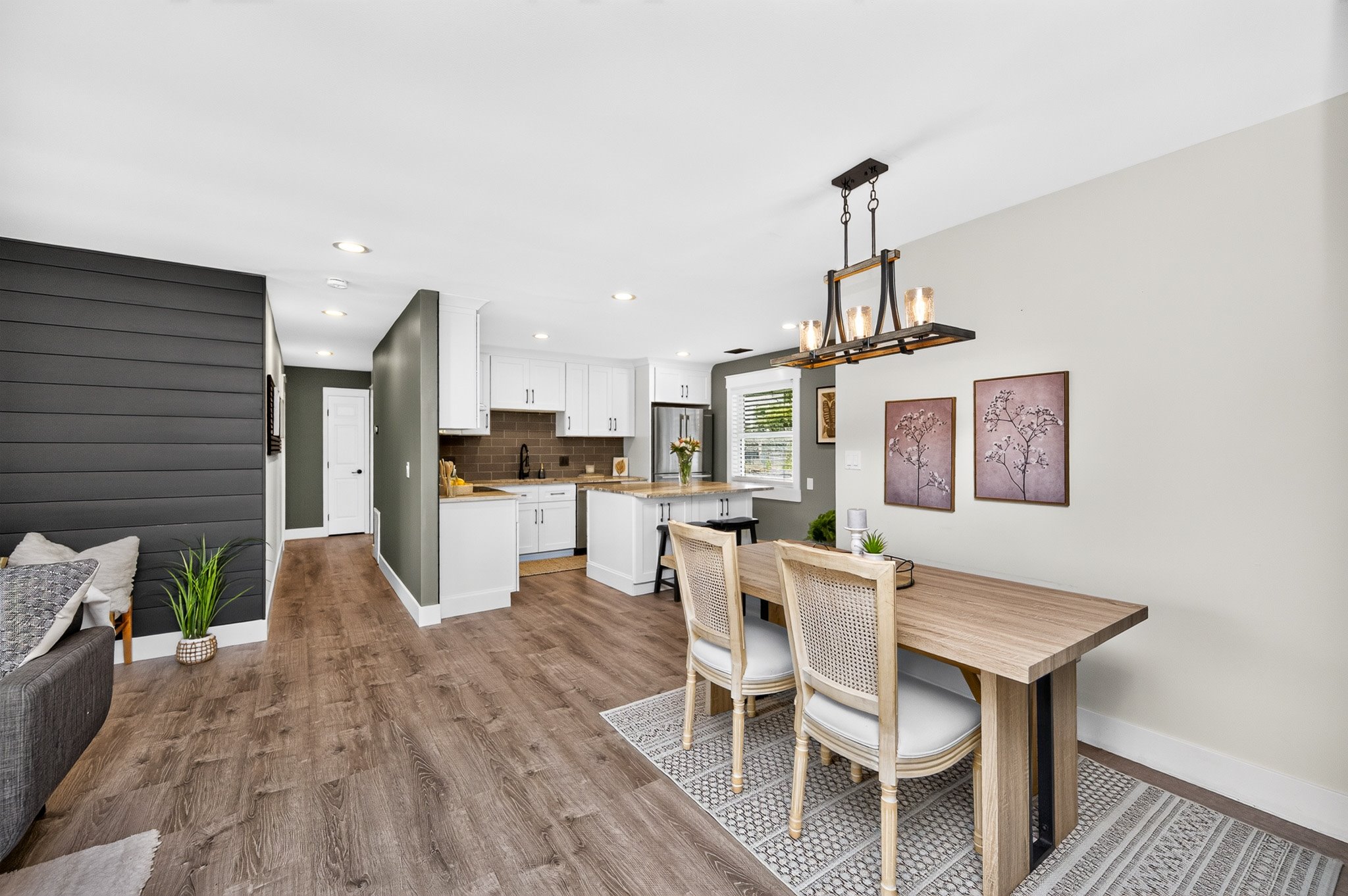 Staged dining space with elegant table setting