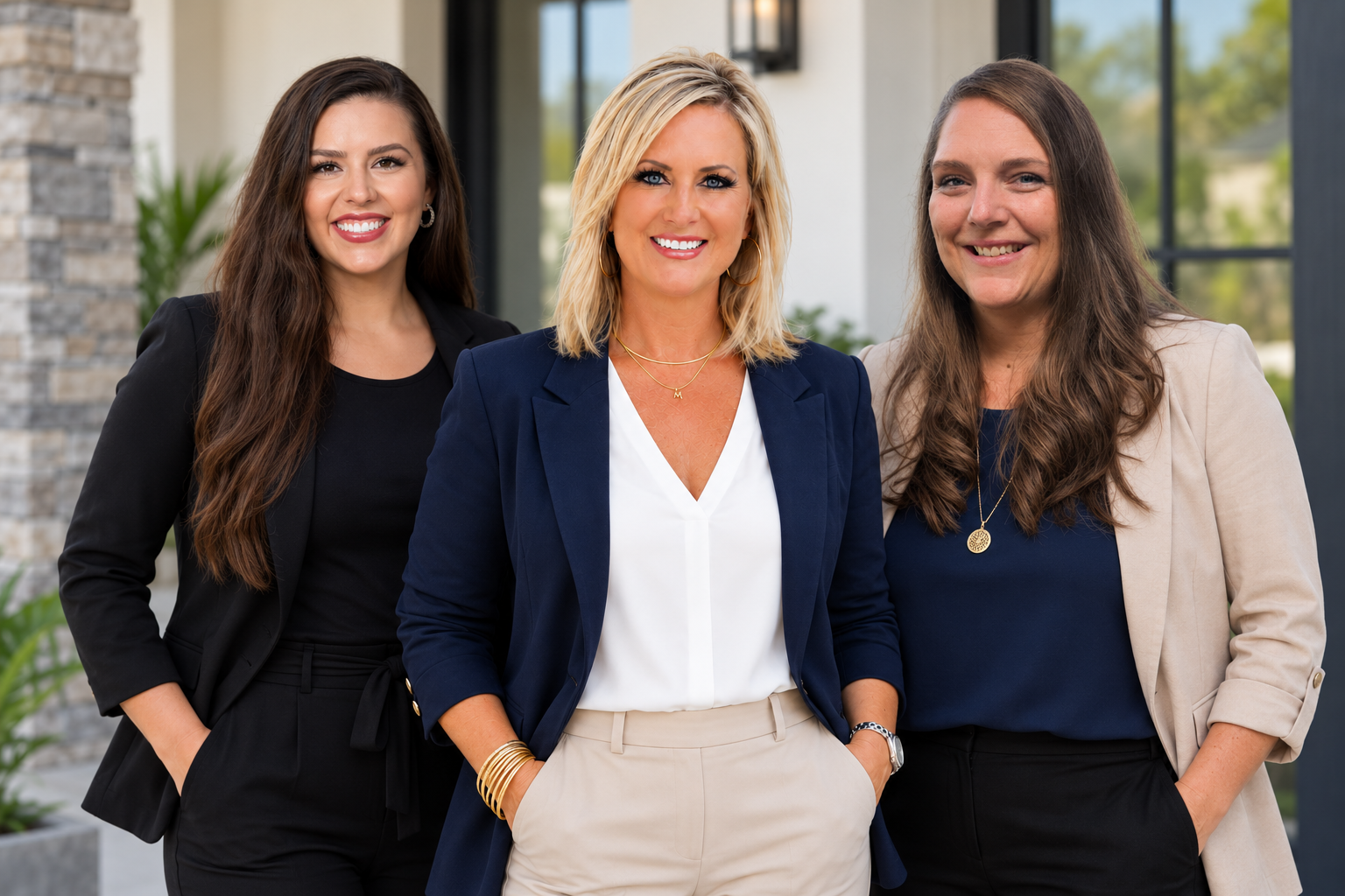 The MC Collective leadership team in front of a branded navy wall