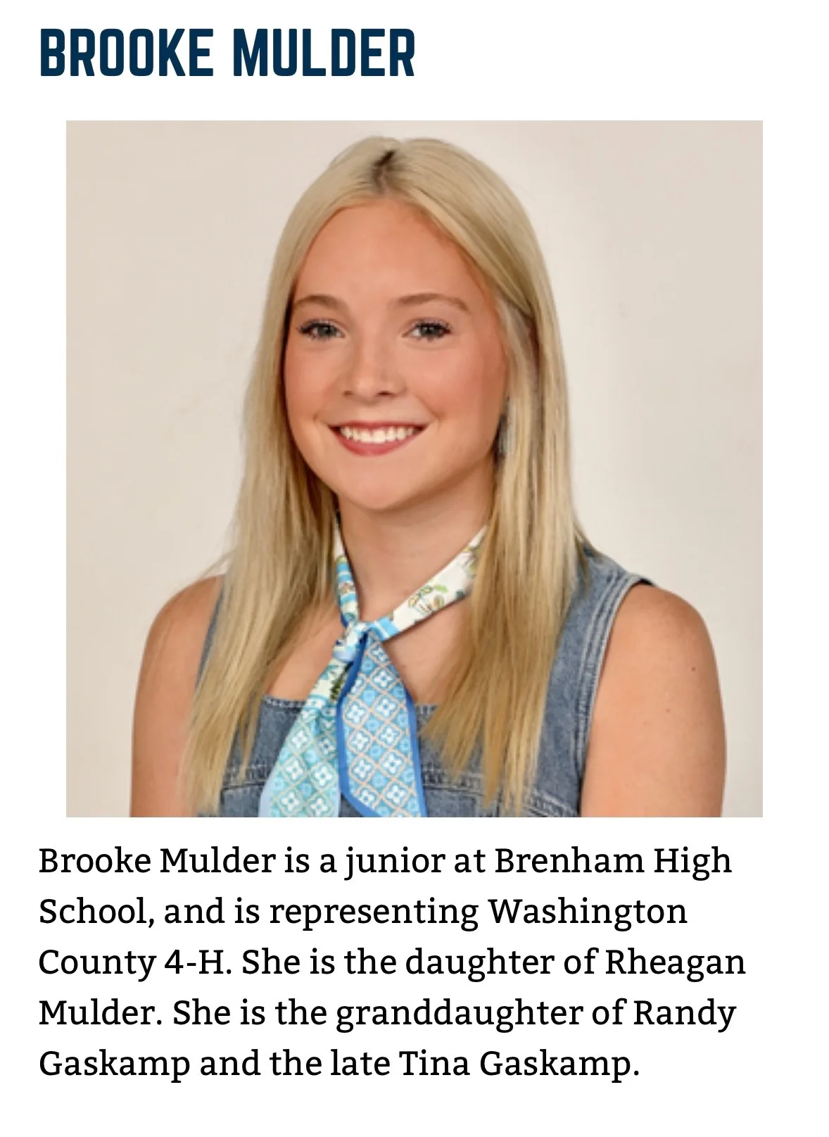Brooke Mulder, candidate for Washington County Fair Queen