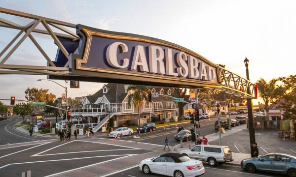 The Carlsbad welcome sign at the edge of Carlsbad Village