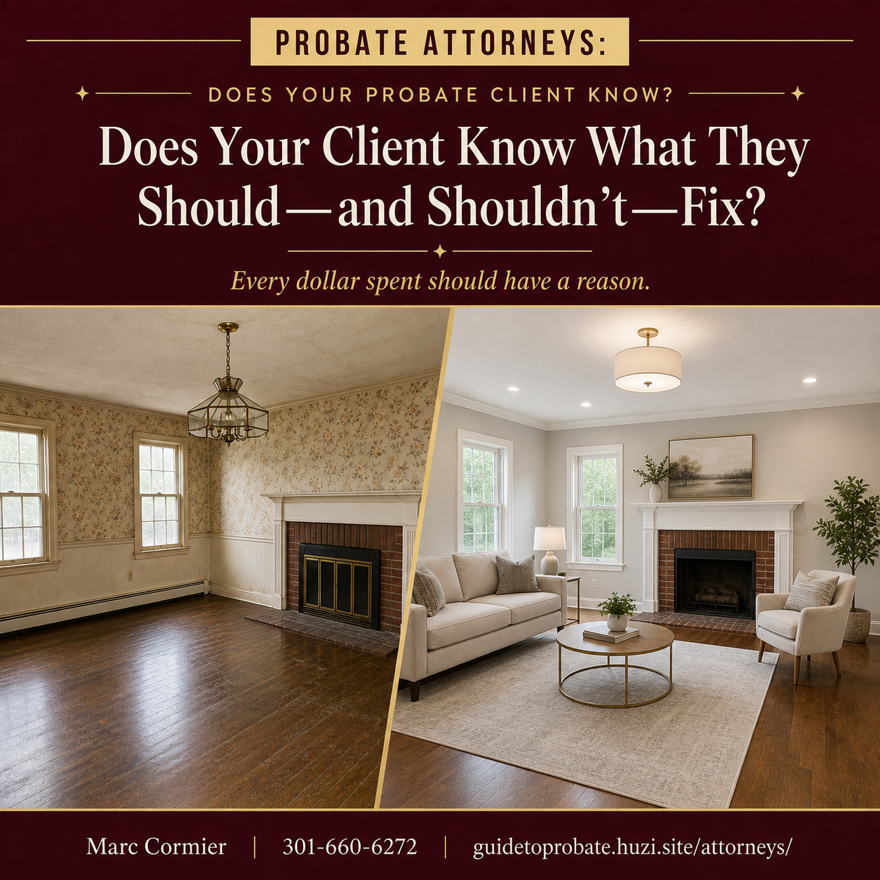 Attorney flyer from Marc with probate real estate contact information for attorneys and their clients