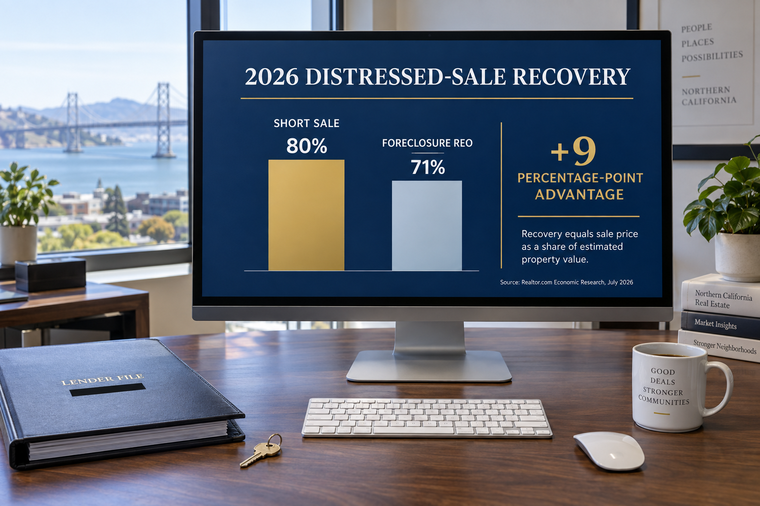 Chart comparing REO net recovery versus short-sale net recovery, showing short sales recovering more of a home's value than foreclosures