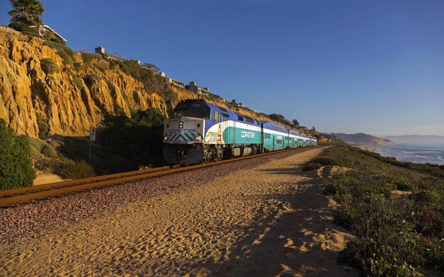 The North County Transit District COASTER train along the Carlsbad coast
