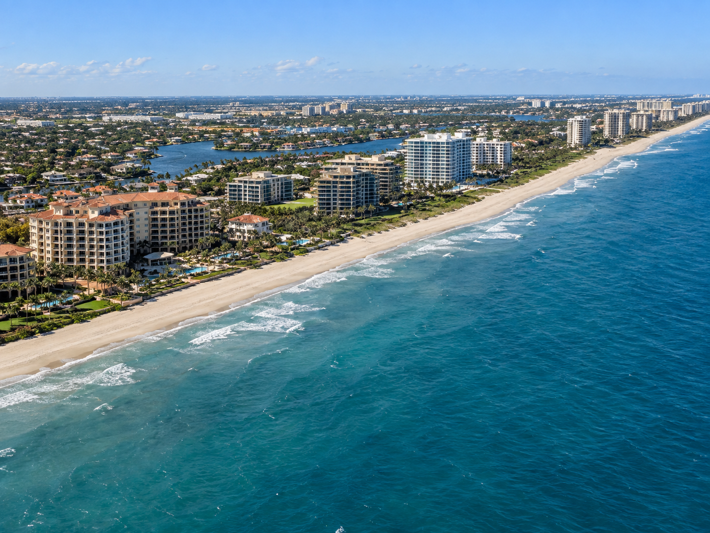 Aerial view of the Boca Raton coastline and Intracoastal Waterway