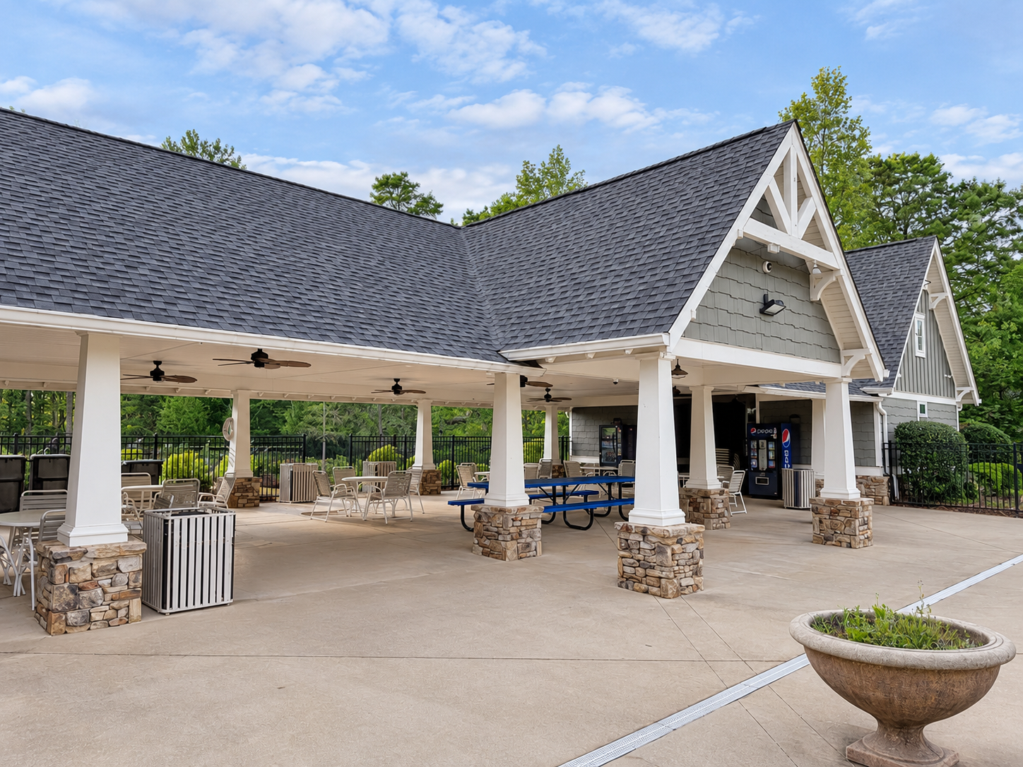 Covered pavilion with outdoor seating in Camden Ridge, Auburn, Alabama