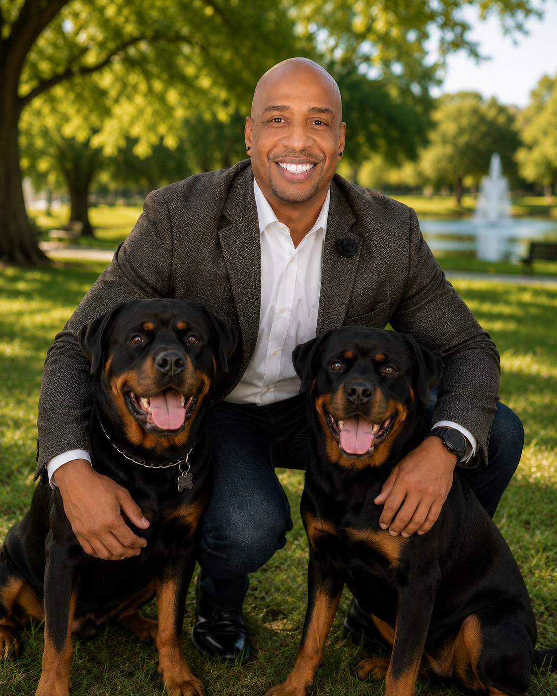 Rob Cole with his two Rottweilers Zeke and Zara