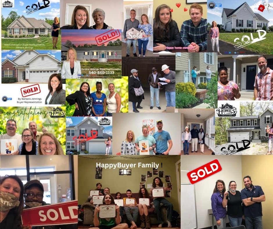 Client photo collage with sold signs and homes