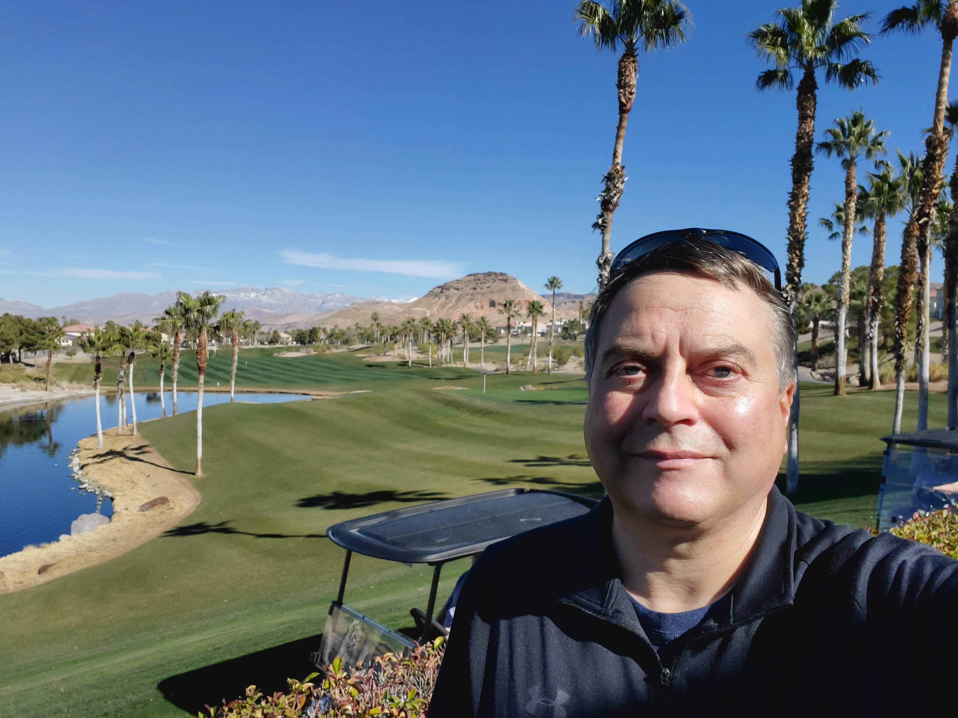 Martin Guaglione on the fairway at Rhodes Ranch Golf Course on a sunny winter day