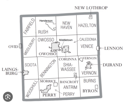 Reference map of Shiawassee County municipalities