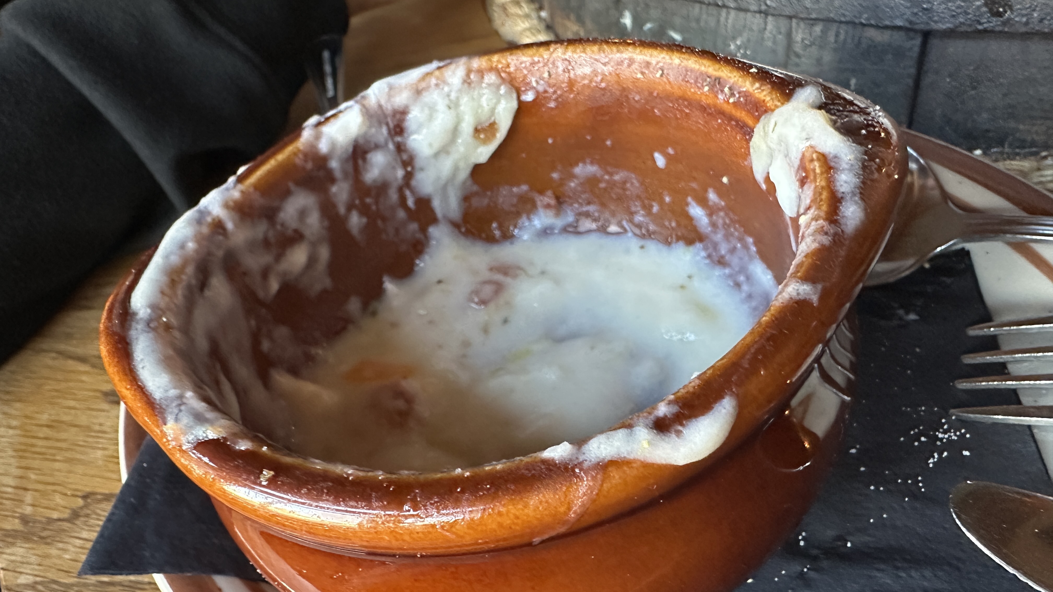 Bowl of Potato Soup nearly finished at Paddy's Irish Pub inside Château Élan Braselton Georgia