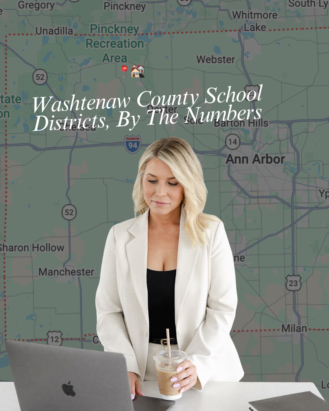 Nicole's Washtenaw County schools guide cover graphic: Washtenaw suburbs near top-rated public schools