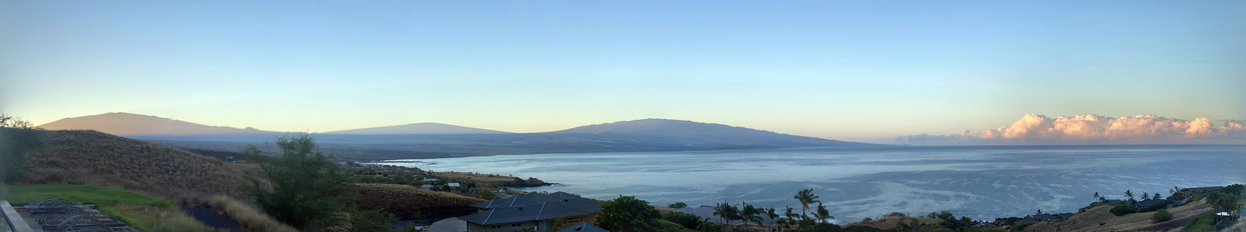 A wide morning view across the Big Island of Hawaiʻi in gentle light