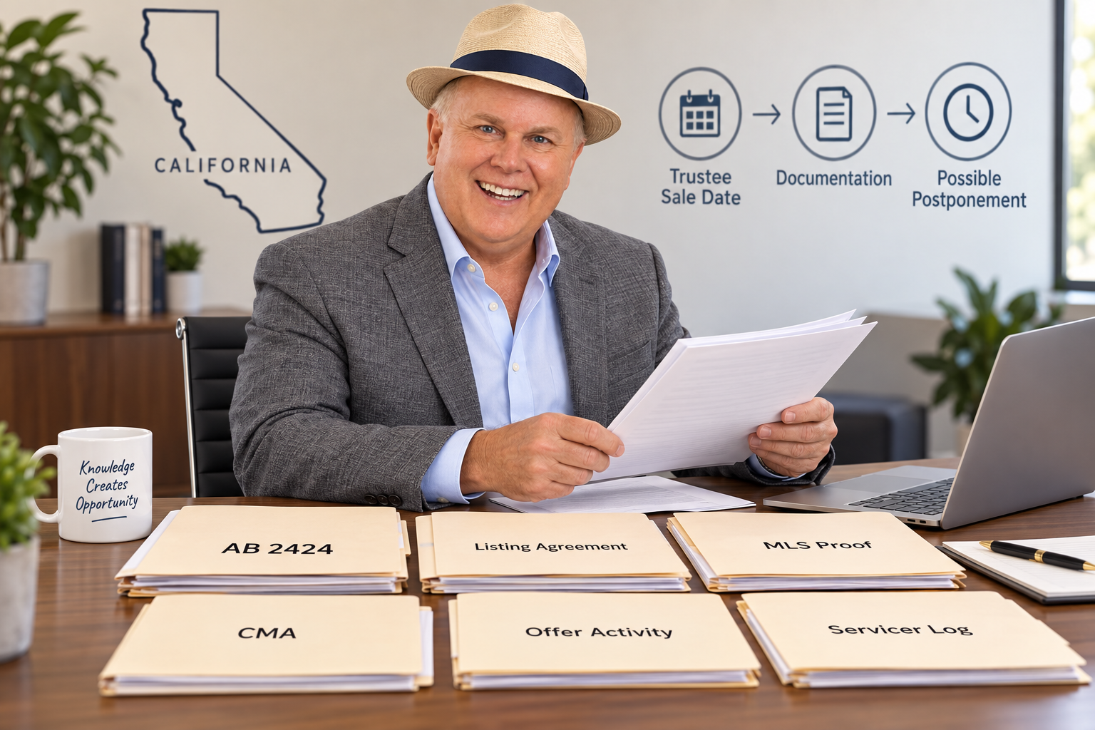 AB 2424 trustee sale postponement timeline with listing agreement and documentation