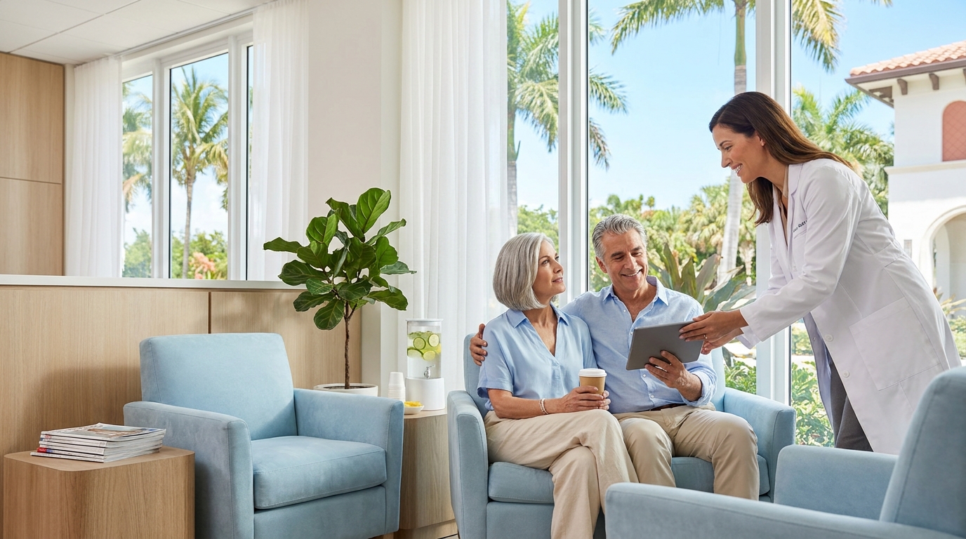 Retirees researching healthcare providers before moving to Palm Beach County.